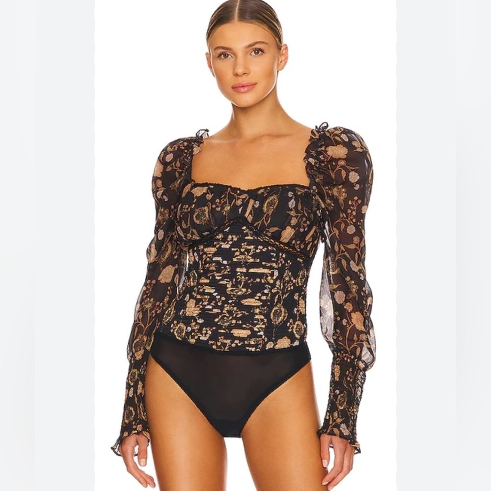 NWT Free People | Floral Print Bodysuit in Black